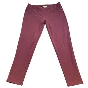 Michael Kors Ponte Knit‎ Pants Pull On Stretch Maroon Gold Accents